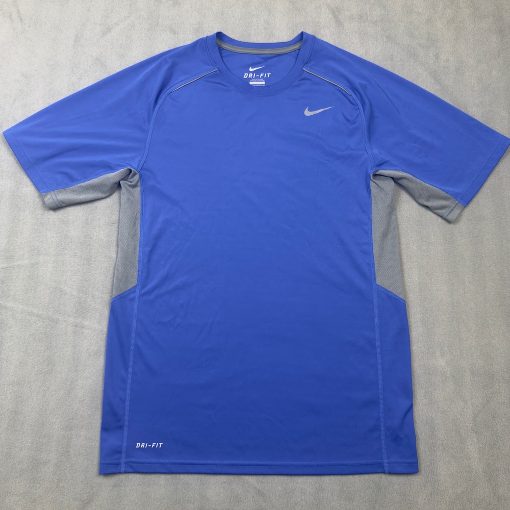 Nike Dri-FIT Mens Short Sleeve Training Shirt Blue Grey Small